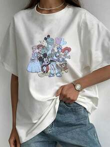 Women's Summer Tops, Cartoon Print Women's Clothes, Short Sleeve Women's Casual T-Shirts, Summer Tops, Shirts, Women's Summer Clothes, Summer Clothes, Women's Graphic T-Shirts, Women's Tops, White Tops - 白色 - 查看 7