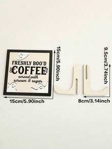 1 件万圣节咖啡吧装饰 - 木质幽灵咖啡杯桌面摆件，印有“Freshly Boo'd Coffee”（新鲜出炉的幽灵咖啡）字样，适用于派对、厨房、家庭咖啡角、家居装饰、客厅装饰、咖啡角装饰、秋季、万圣节 - 彩色 - 查看 6