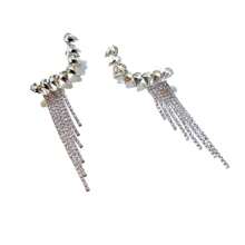 1 Par de Pendientes Colgantes de Flecos con Rhinestones Geométricos Exagerados de Moda