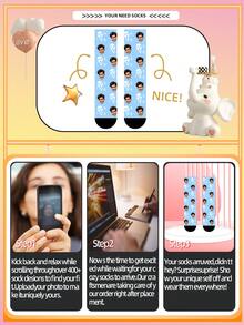1 Pair Customizable Men's Mid-Calf Socks With Personalized Face Pattern, Can Print Any Face On Socks, Personalized Photo Socks, Fun Customized Image Mid-Calf Socks, Suitable For Valentine's Day, Birthday, Gift, Halloween And Other Occasions, Personalized Customization - Multicolor - View 6