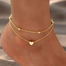 2 Piece Set Women's Stainless Steel Chain Anklet Trinkets Ankle Bracelet For Women , Silver/Gold Tone, Ankle Bracelet Hypoallergenic Women's Gold/Silver Ankle Bracelet, 14K Gold Anklet Waterproof Cuban Chain Heart Beaded Herringbone Rhinestone Anklet Set Layered Anklet Bracelet Women Gold Jewelry Gift Women Sterling Silver Adjustable Anklet, Heart Shaped Handcuff Ankle Bracelet, Summer Foot Jewelry, Stainless Steel/Gold Plated Anklet Love Anklet Personality Double Layer Simple Beach Anklet Accessories Women's Foot Jewelry - Vàng - Xem 1