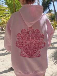 Y2k Hoodies For Teen Girls Women Oversized Graphic Flower Embroidery Hooded Sweatshirts Vintage Long Sleeve Pullover Top Y2K Preppy Aesthetic Sweatshirt Top - 粉色 - 查看 2