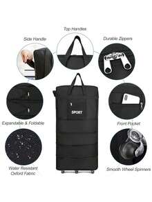 Maletón expandible, maleta rodante plegable para viajes y viajes de negocios - Negro - Ver 2