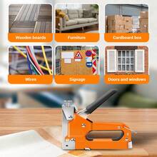 AutoFu Heavy Duty Hand Tacker Staple Gun - 3000 Staples 3 Type Nails Stapler, 3 In 1 Upholstery Stapler For Fixing Material, Decoration, Carpentry, Furniture, Doors And Windows Back To School - Orange - View 8