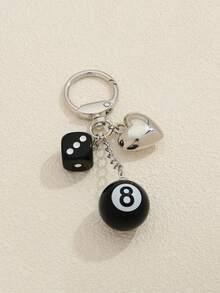 1pc Unisex Fashionable Keychain, Silver Heart Charm Keyring, Wallet Pendant, Cute Dice Car Key Accessory, Holiday Gift School Car Accessories Goth Y2k Bag Lanyards With Id Holder Car Accessories Bag Charms - Black - View 8