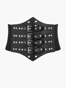 1pc Women's Black Street Style Wrap Waist Elastic Waistband, Suitable For Halloween Party, Gathering Or Daily Commute Outfit