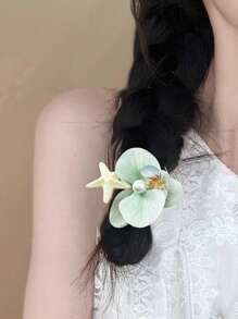 1 pièce/2 pièces Pinces à cheveux florales pour femmes, style romantique d'île tropicale de plage avec hibiscus et étoile de mer, épingle à cheveux pour les vacances d'été, accessoire capillaire, voyage, pinces à griffes, barrettes, pinces à cheveux