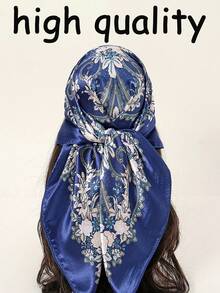 1 Khăn trùm đầu/Bandana họa tiết hoa cỏ satin hình học thời trang dành cho nữ - màu đen - Xem 12
