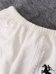 2pcs/Set Toddler Boys' Casual Style Apricot Long Sleeve Top And Pants Set, Collar, Textured Fabric, Embroidery, Suitable For Everyday, Casual, Vacation, Party, Spring/Autumn - Apricot - View 7