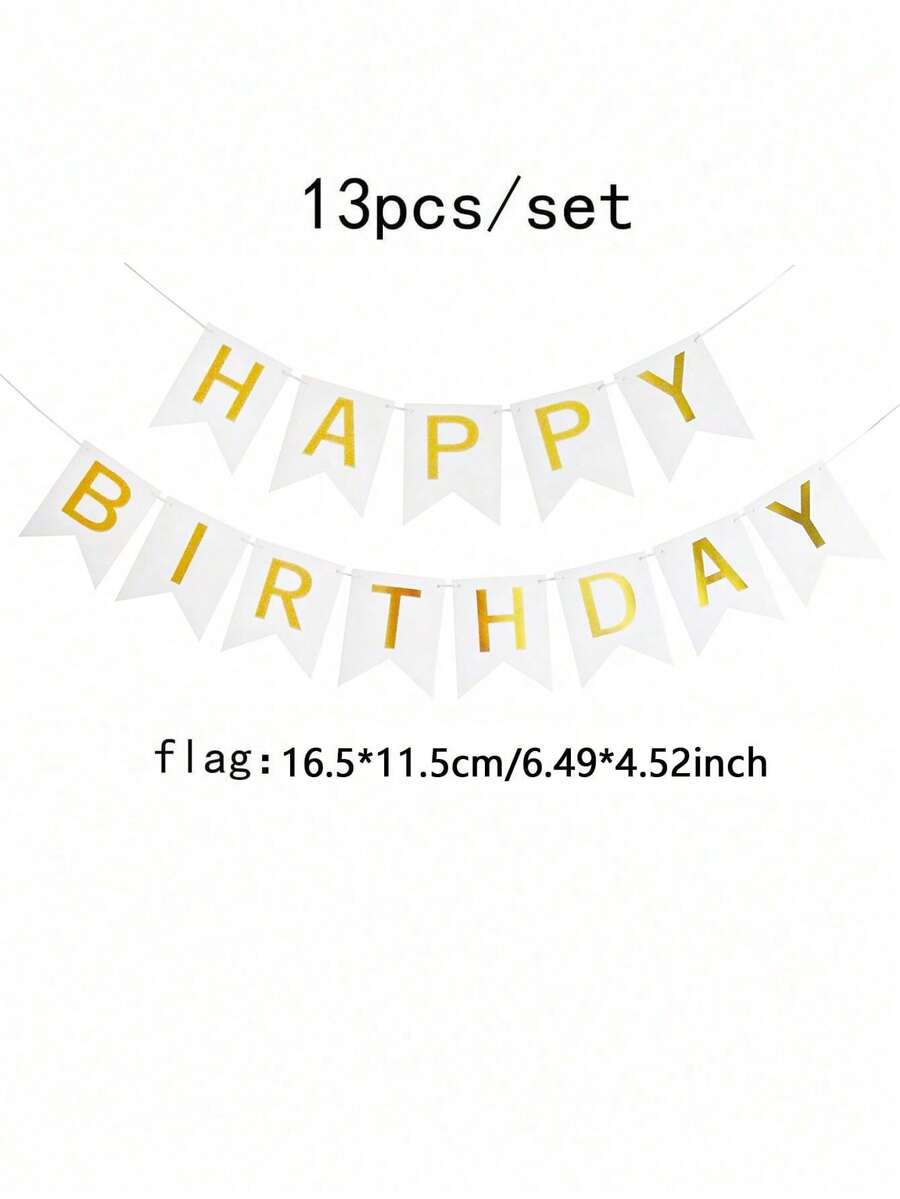 1 套白色生日快乐纸质挂旗，现代金属字母图形装饰拉旗，适用于生日派对活动装饰