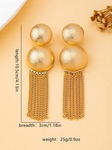 1对时尚粗犷风格透明表面耳钉 - 圓形磨砂流蘇 - 查看 6