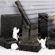 1 卷 - 哑光黑色和金色铝箔礼品包装纸，万圣节黑色纯色纸，礼品包装纸，非常适合婚礼、情人节生日、圣诞节、Y 花束、金属质感圣诞礼品包装纸、DIY 圣诞元素配饰装饰纸、纯色图案、哑光包装纸、万圣节、感恩节、冬季