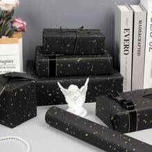 1 卷 - 哑光黑色和金色铝箔礼品包装纸，万圣节黑色纯色纸，礼品包装纸，非常适合婚礼、情人节生日、圣诞节、Y 花束、金属质感圣诞礼品包装纸、DIY 圣诞元素配饰装饰纸、纯色图案、哑光包装纸、万圣节、感恩节、冬季