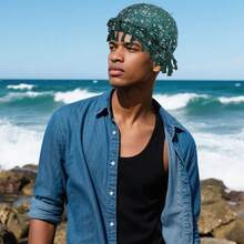 Awegeo 男士头巾，男女通用佩斯利印花双层头巾，采用独特的编织设计，多功能头巾，适合休闲和户外活动 - 彩色 - 查看 5