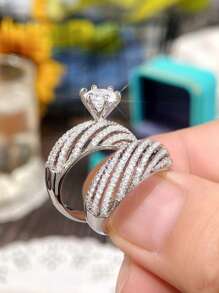 2pcs Luxury & Elegant Women's Sparkly Ring Set - Geometric Wedding Engagement Party Jewelry Accessory - Size 6-11