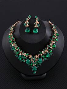 1 Set 1 Pair Earrings + 1 Necklace Luxury Bridal Jewelry Set, Rhinestone Inlaid, Professional Jewelery For Women Party Accessories, Gift For Girl/Lady