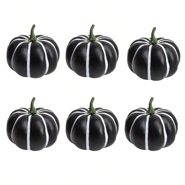 6 pezzi di decorazioni realistiche di zucche a righe nere e bianche, adatte per decorazioni autunnali, Ognissanti, Ringraziamento, artigianato e centrotavola