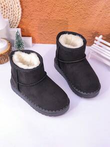 Autumn/Winter New Kids Snow Boots, Mid-Large Children Flat Shoes, Plush Thick Sole Boys Warm Boots, Toddler Short Booties - Black - View 2