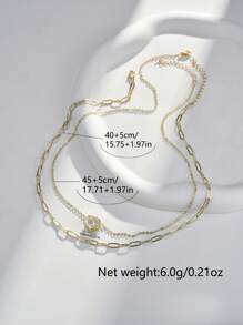 2 件套心形吊坠和回形针装饰双层女士项链（链条、扣环和珠子数量随机）