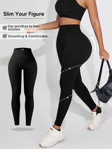 Women's Solid Color Minimalist Leggings For Daily Wear - màu đen - Xem 3