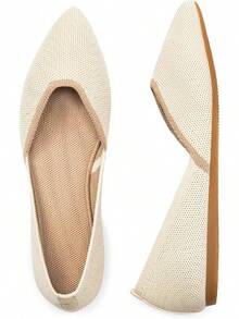 Womens Flat Shoes Classic Pointed Toe Flats Knitted Dress Shoes Soft Comfortable Dressy Flats Women - 淺褐色的 - 查看 2