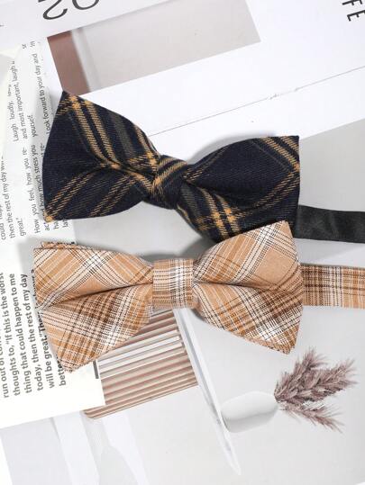 1pc Men's Fashion Simple Checkered & Stripe Knit Bow Tie, Collegiate Style Suitable For Campus, Daily, Business Events, Parties, Accessory