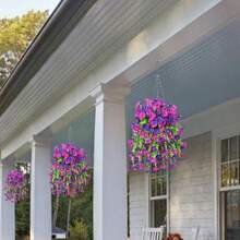 NKEN 4 PCS 75cm Artificial Hanging Morning Glory Set (Multi-Color: Purple/Pink/Blue/White) - Uv Resistant Realistic FauxFlowers With Eucalyptus Leaves For Weddings, Home, Office, Garden & Party Decor