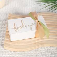 10 pièces Boîte de faveur de mariage imprimée "Thank You" avec nœud en ruban de satin coloré. Boîte cadeau en papier élégante avec estampage blanc et or pour douche de mariée, réception de mariage, fête d'anniversaire, cadeaux pour les invités et décorations de table - Boîte rectangulaire - Voir 9