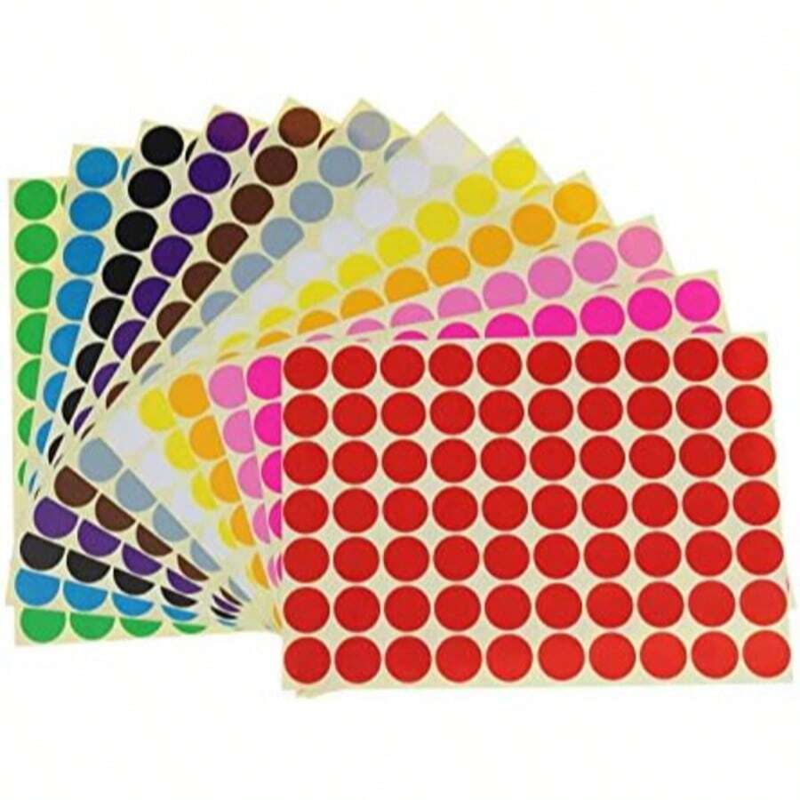 圆形贴纸标签，19mm彩色圆点贴纸16张日历宣传册办公贴纸，文具（多色）， - 彩色 - 查看 1