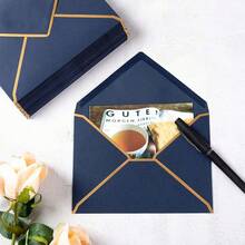 50 Pack Envelopes Dark Green 5 X Self-Adhesive V Flap Envelopes With Gold Border Office, Greeting Card, Wedding, Graduation, Shower, Parties, Invitations (Dark Green, 5x7) - 藏蓝色 - 查看 6