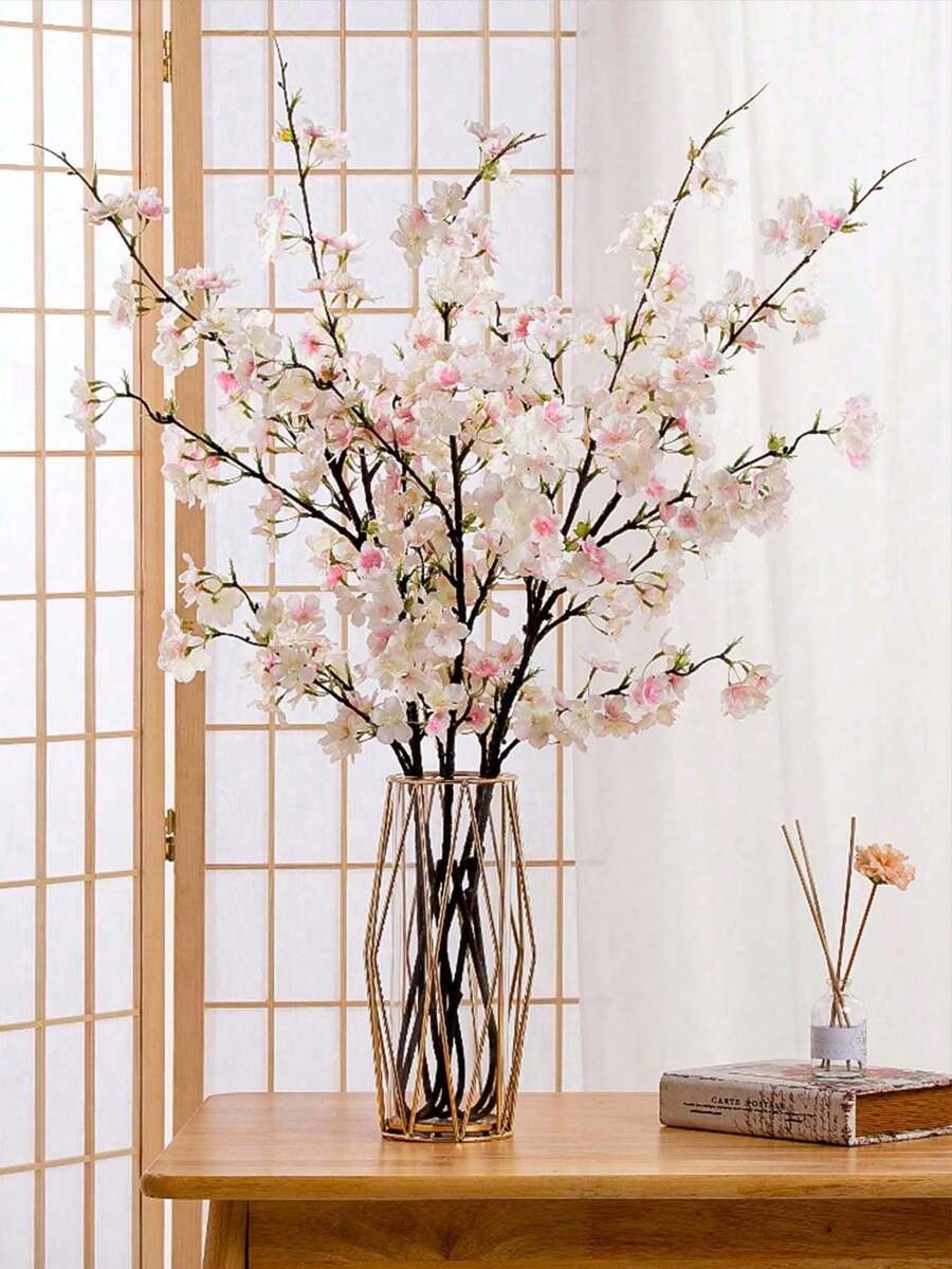 1PC/3PCS/6PCS, Artificial Cherry Blossom Flower Bouquet, Plastic Fake Peach Blossoms,Modern Minimalism Style-For Spring Decorations Home, Vases, Weddings, Parties, Living Room, Bedroom, DIY Walls, New Year's Gifts Valentine's Day Gifts - Multicolor - View 1