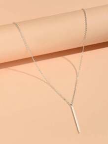 1pc Minimalist Metal Chain Bar Pendant Necklace For Women - Silver - View 3
