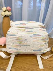 Mochila Funcional Feminina com Estampa Listrada em Cores Contrastantes, Grande Capacidade de Armazenamento para Livros, Tablets, Alças de Ombro Ajustáveis, Adequado para Estudantes, Viagens, Férias