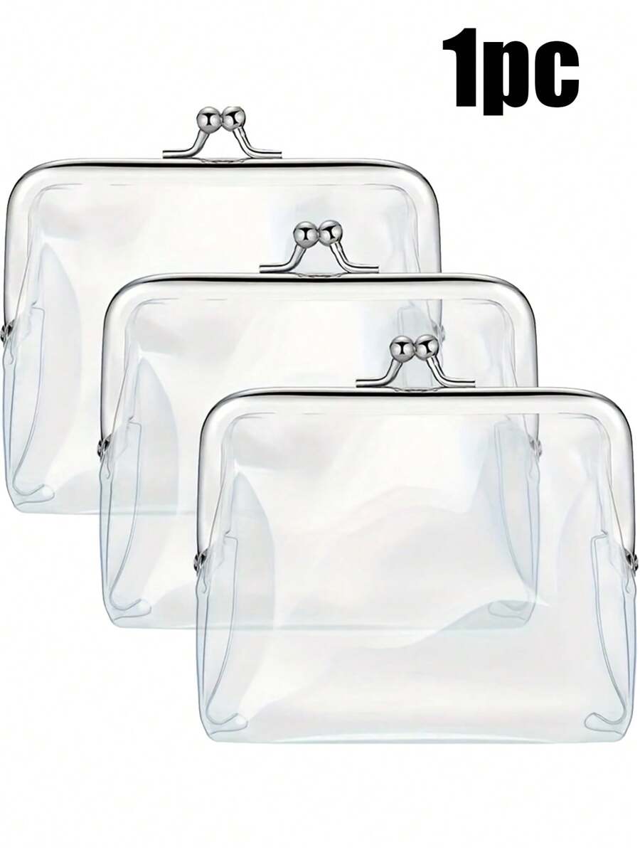 1pc Retro Coin Purse, Women's Short Wallet, Retro Transparent Coin Purse, Portable Mini Cosmetic Bag, Women's Travel Cosmetic Bag, Coin Purse, Exquisite And Easy To Carry, Travel, Home Storage, Travel Essential, Dormitory Supplies, Wedding Bride Gift, Mother's Day Gift, Best Friend Gift, Birthday Gift, Souvenir - Clear - View 1