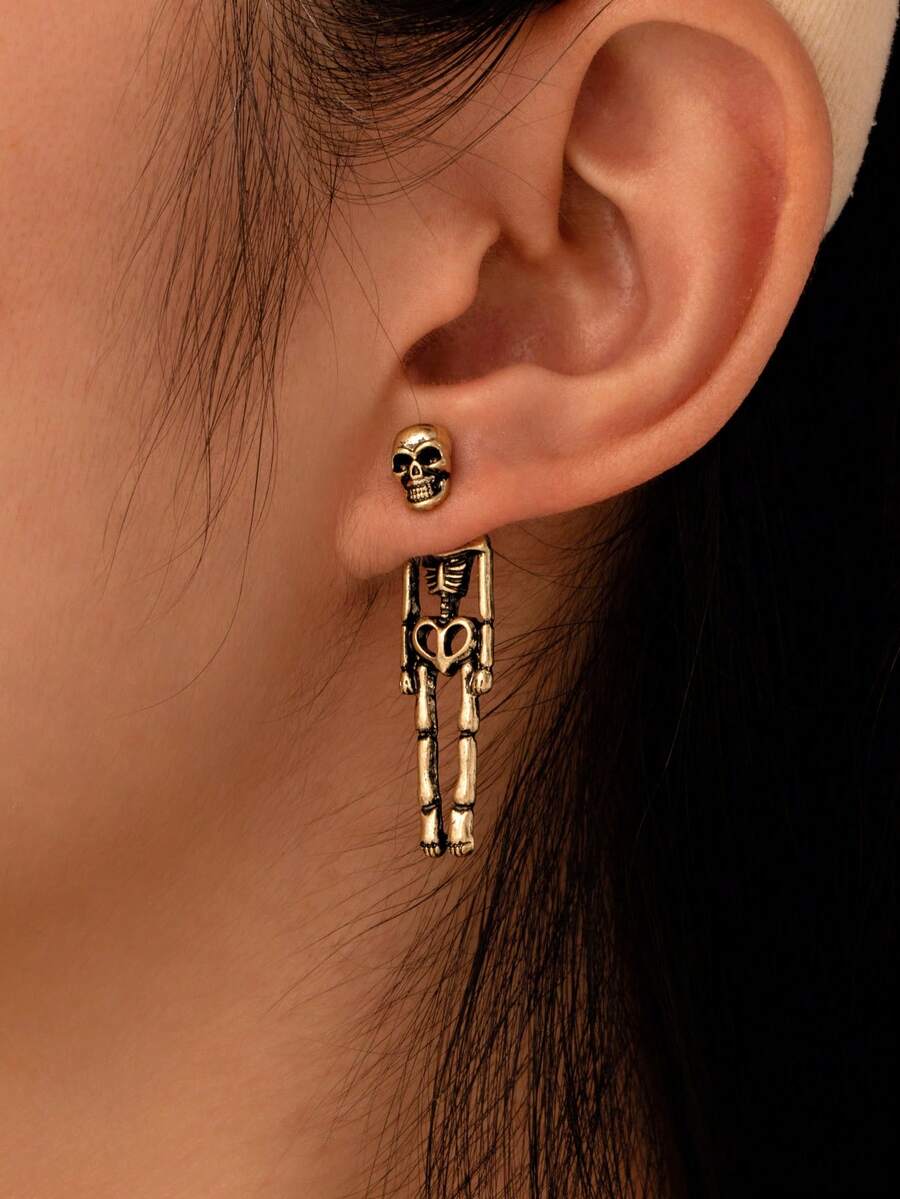 1 对哥特朋克风格夸张骷髅头流苏耳环，万圣节服装珠宝 - 多色5 - 查看 1