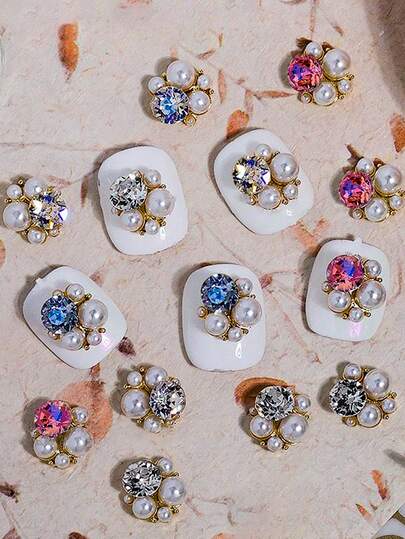 Beautizon Nailartlab 5 件珍珠钻石指甲饰品，合金金属三维指甲装饰闪亮彩色钻石配件，美甲沙龙 DIY 配件 3D 美甲用品指甲指甲饰品指甲宝石