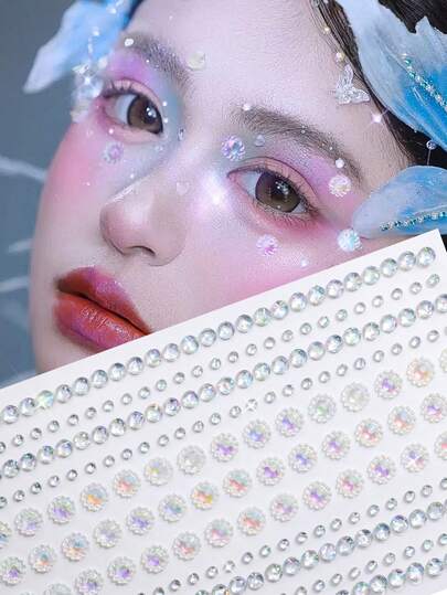 261 piezas de gemas de cara de lentejuelas de cristal 3D falso, 261 piezas de pegatinas de joyería de cara de diamante láser de moda plateado, adecuado para boda, actuación en el escenario, manualidades, fiesta de festival (decoración de cara de baile de mascarada) - 261 piezas de pegatinas de cara de girasol, 1 hoja, se puede usar en el cabello, los ojos, la cara, el Body