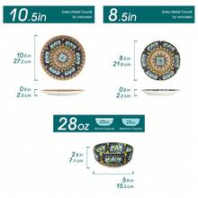 vancasso 12 Pieces Porcelain Dinnerware Set, Multicolour, Dinner Plate, Dessert Plate And Bowl Set For 4 Person, Polychrome, Ceramic Stamping In Bohemian Style - Multicolor - View 3