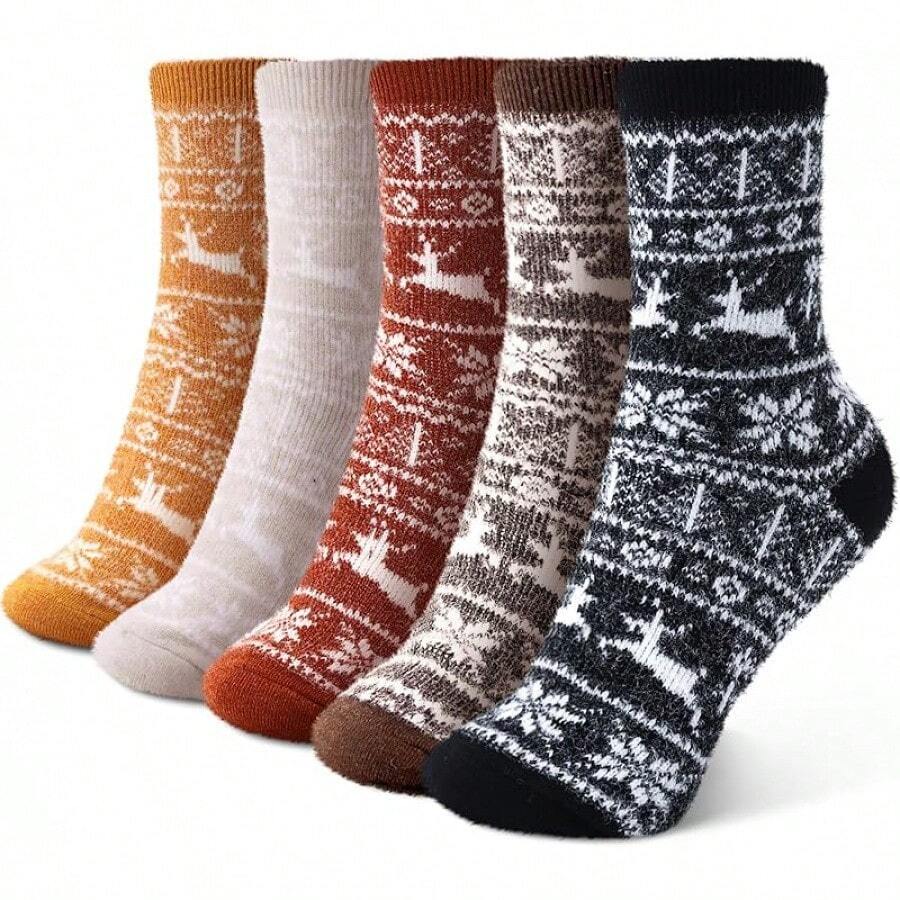 SISOSOCK 5 Pairs Fuzzy Soft Cozy Fluffy Socks Women, Casual Thick Plush Comfy Sleep Socks, Warm Winter Gifts Women - 多色-s1 - 查看 1