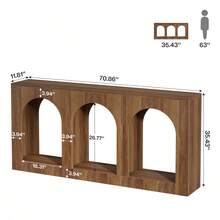 LITTLE TREE 70.9" Console Table With Storage, Wood Entryway Entry Table With 3 Arched Shelves For Foyer, Hallway, Living Room, Behind Couch Sofa, Narrow Long, Brown - 棕色 - 查看 8