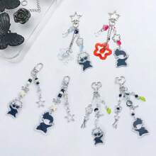 1pc Gojo Creative Star Phone Case Beaded Hanging Chain, Keychain Hanging Item Personalized Versatile Phone Chain, Car Hanging Fashion, Black And White Surrounding Fashion Creative Acrylic Beaded Phone Case Chain, Card Book Hanging Rope Camera Chain Valentine's Day Valentines School Cartoon