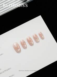 10 Pieces Of Handcrafted Press On Nails Short , Pink Nails ,Hand-Painted Production, Summer Nails , Reusable Fake Nails Nail Supplies Nails