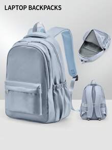 Casual College Student Backpack, Solid Color 14/15.6 Inch Laptop Backpack, Unisex, Commuter Bag With Zipper Pockets, Multi-Functional Compartment Backpack, Daily Backpack Travel Bag, Fashionable Minimalist Casual, Multi-Functional Outdoor Travel Backpack, Portable Large Capacity Lightweight Backpack, Suitable For Work, Size 44*15*30cm - Multicolor - View 17