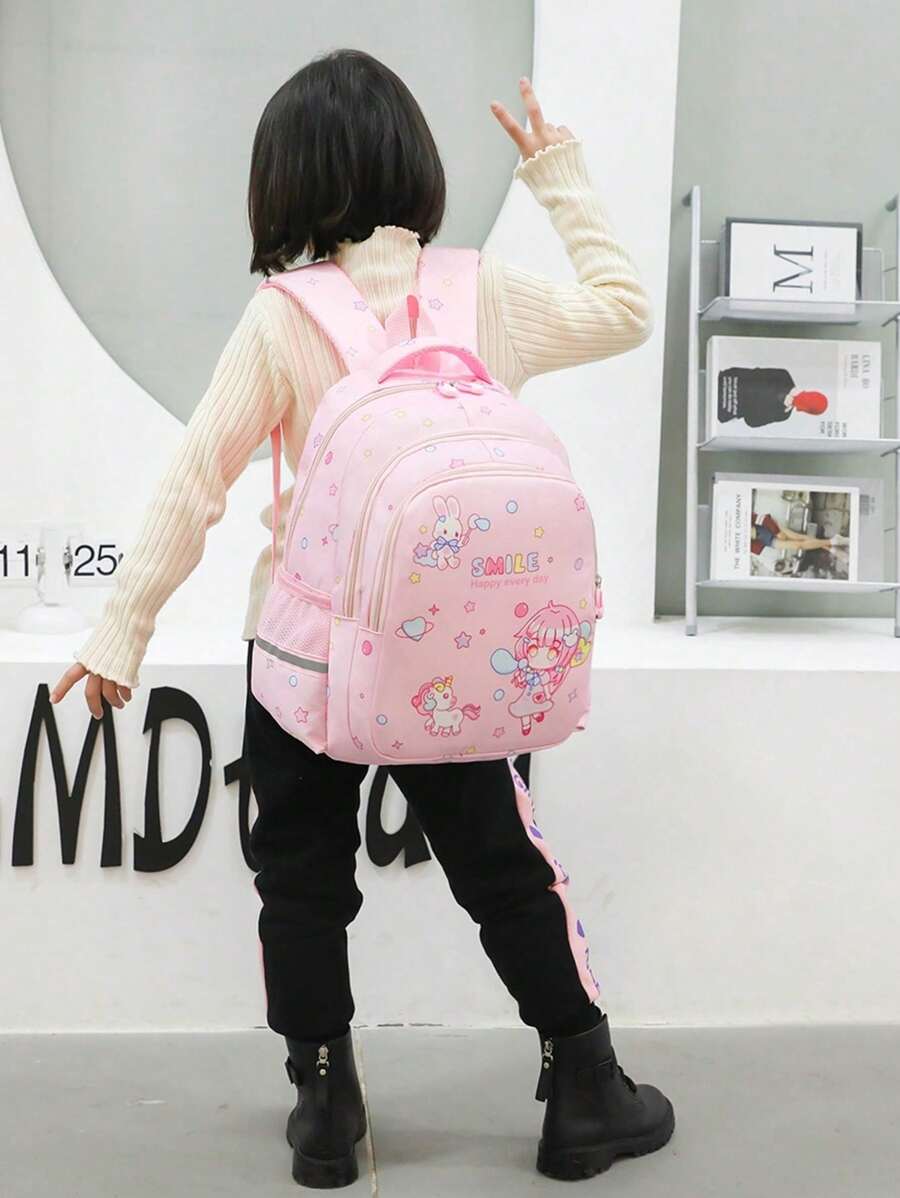 新款尼龙卡通可爱儿童反光条背包，女童尼龙书包 - 粉色 - 查看 1