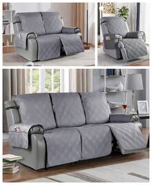 1/2/3 Seat Waterproof Recliner Sofa Cover, Non Slip Recliner Chair Covers, Washable Reclining Couch Cover Outdoor Cushion Covers Garden Furniture Protector With Elastic Straps Pocket For Pets, Cats, Dogs Light Grey - 淺灰色 - 查看 1