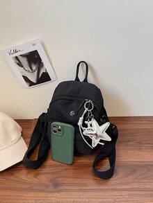 1 件尼龙背包，时尚休闲学院风格，配有五角星吊饰，适合女性日常使用 - 黑色 - 查看 5