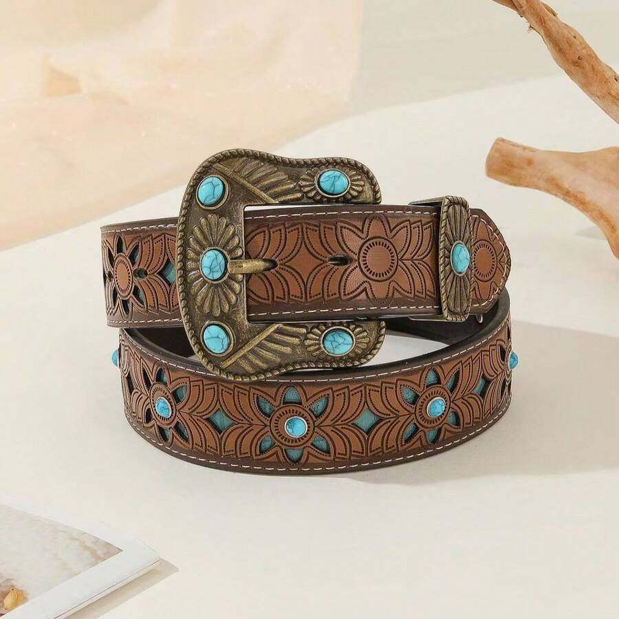 Thắt lưng da phong cách cowgirl miền Tây mới, thắt lưng da PU phong cách Bohemian cổ điển, khóa ngựa thanh lịch, phù hợp với mọi mùa Thu Đông, phụ kiện, thích hợp cho thanh thiếu niên, thanh niên, nam giới, thường ngày, ngoài trời, thể thao, kỳ nghỉ, quà tặng tốt nghiệp, sinh nhật, trang phục hàng ngày - màu nâu - Xem 1