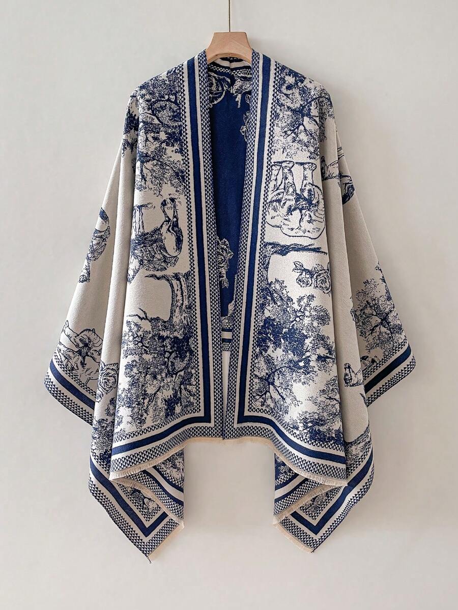 1 pezzo Elegante sciarpa/scialle in finto cachemire jacquard con motivi floreali e animali, accessorio versatile per l'autunno/inverno, adatto per l'uso quotidiano e la decorazione degli abiti