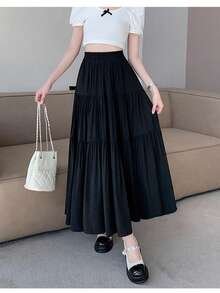 Falda de la torta bustier temperamento femenino verano cintura alta delgada figura en forma de pera una palabra grande swing blanco falda larga - Negro - Ver 2