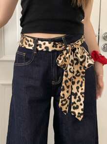1pc Fashion Leopard Scarf Polka Dot Narrow Women Belt Long Leopard Print Headband Women